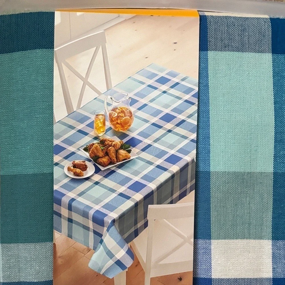 Celebrate Together Blue Gingham Plaid Picnic Table Cloth Fabric 60